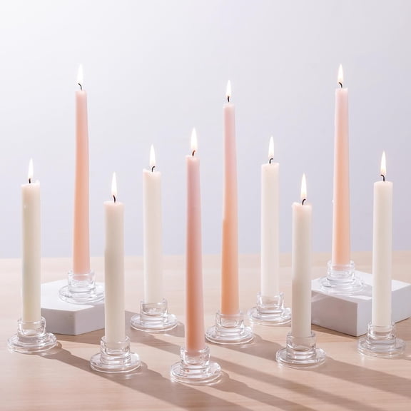 Glass Tapered Candlestick Holders: 10Pcs Small Taper Candle Holders Bulk Clear Candle Sticks Holder Decor Short Modern Candle Holder for Table Centerpiece Wedding Christmas Dinner Party
