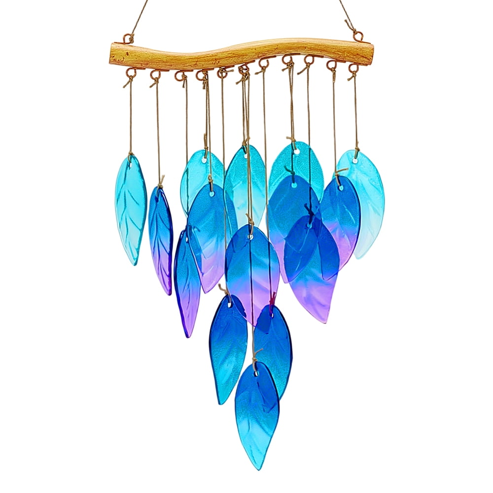 Glass Tassel Wind Chimes with Iron Hook for Window Outdoor Garden Decor Leaf 500x195x18mm Leaf: 81.5x41.5x3mm