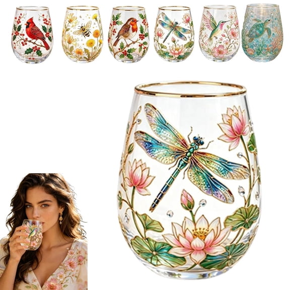 Glass Tea Cup 14 oz with Bee Hummingbird Floral Embossed Design for Loose Leaf Tea