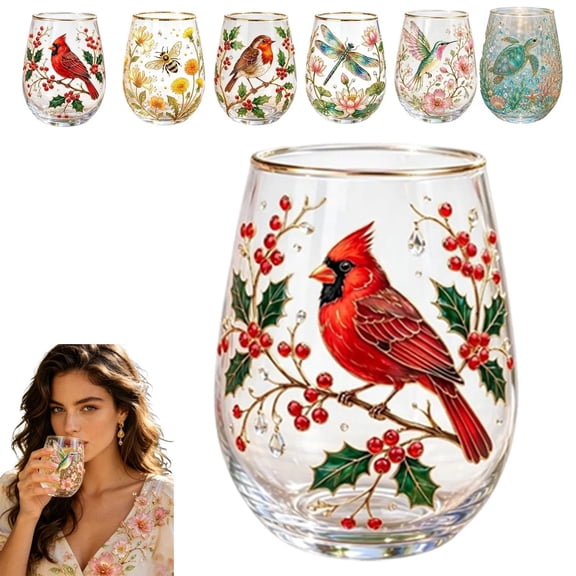 Glass Tea Cup 14 oz with Bee Hummingbird Floral Embossed Design for Loose Leaf Tea