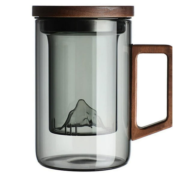 Glass Tea Cup with Infuser and Lid, 950ML/32oz Large Borosilicate Tea Mug with Wooden Handle and Lid, Heat Resistant Glass Teas Cup for Loose Leaf Teas, Home Office Use