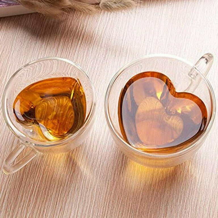 Glass Tea Cup With Handle Heart Shaped Clear Double Wall Lovers Coffee  Afternoon Tea Double Layer Glass Mug 