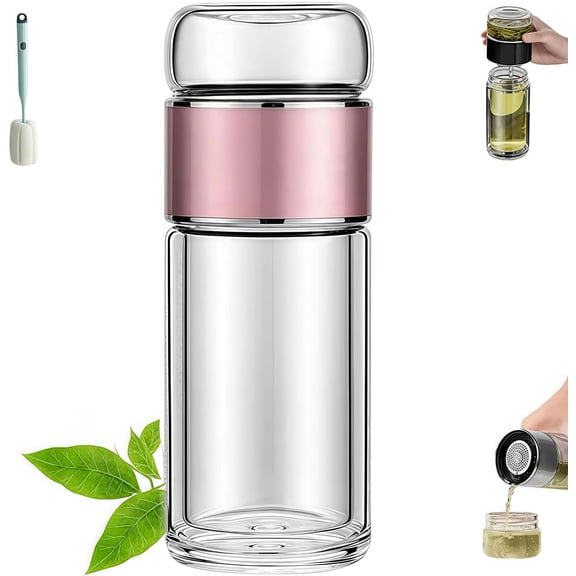 Glass Tea Infuser - 3-in-1 Portable Tea Cup with Built-in Filter, Double-Walled Insulated Design for Loose Leaf Tea, Travel & Home Use