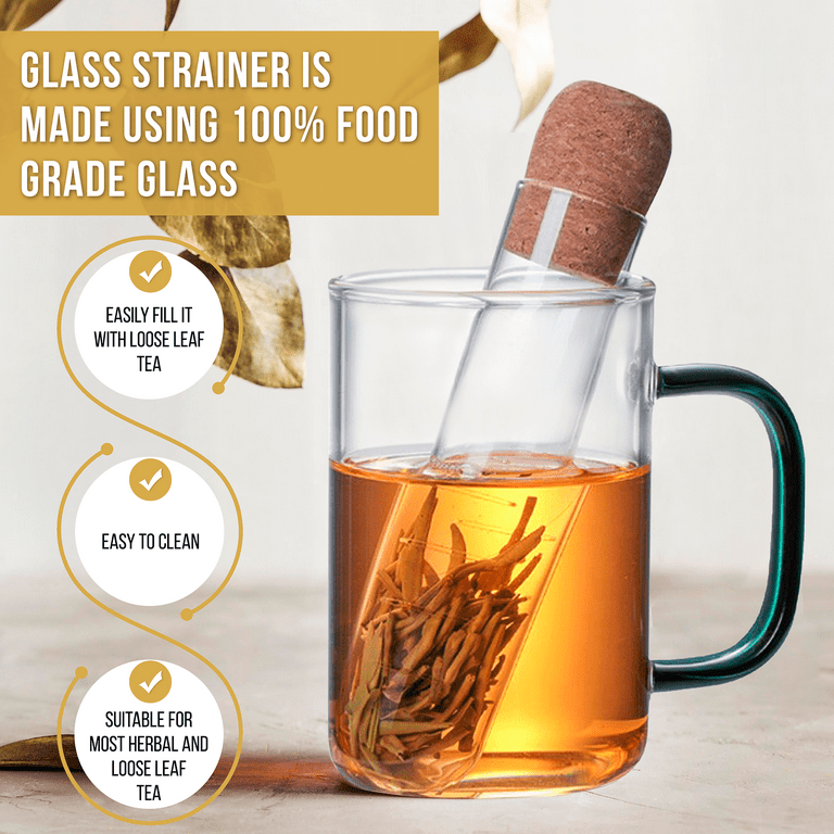 Glass Tea Infuser With Cork Lid and Bamboo Spoon - Clear And Perfect Modern  For All Type Of Tea Infusers For Loose Tea & Tea Flower,Tea