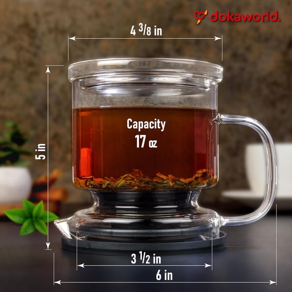 Glass Tea Infuser  Loose Leaf Brewer Cup with Lid  Premium Glass Steeper for Loose Leaf with |   Easy Brew & Clean, BPA-Free, Innovation Smart Tea Maker for Daily Brewing |   17oz