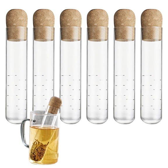 Glass Tea Infuser for Loose Leaf Tea, 6 Pcs Mini Single Cup Strainers, Borosilicate Glass with Cork Lid, Portable for Home, Office, Tea, Coffee & Fruits