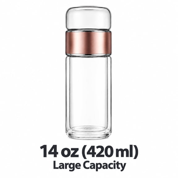 420ml Glass Tea Infuser – 3-in-1 Flip Brew Tea Tumbler, Double Wall Insulated, Loose Leaf & Cold Brew, Leakproof – Aemutady