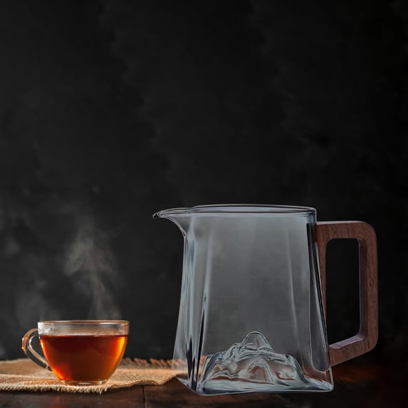 Glass Tea Kettle with Infuser | Borosilicate Heat-Resistant Teapot | Strainer | Ergonomic Wood Handle | Drip-Free Spout | 32 oz Loose Leaf Tea Maker | Easy Clean, Dishwasher | Clear Durable Design