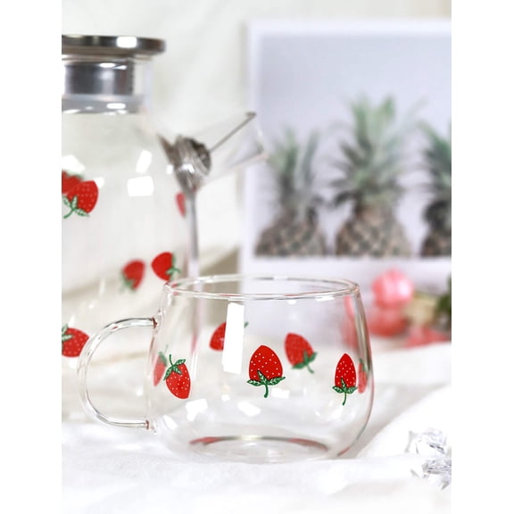 Glass Tea Kettle Strawberry Cute Design Glass Teapot Glass Pitcher Fruit Tea