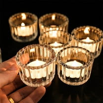 Glass Tea Light Holder, Striped Candle Cup, Small Aromatherapy Candle Jar for Romantic Dinner Ambiance(A)