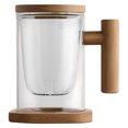 thumbnail image 1 of Glass Tea Mug with Infuser and Lid Tea Cup Wooden Handle Glass Coffee Mug ,Insulated Glass Mug With Solid Wood Coaster, 1 of 5