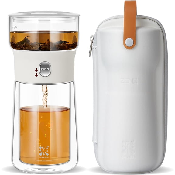 Glass Tea Pot with Infuser and One-Touch Pouring, 9 oz, White