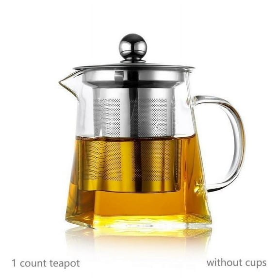 Glass Tea Set, 1 Piece Stainless Steel Filter Infusion Tea Kettle with Removable Infuser, Square GlassTea Set For Gift Giving, Anti-breakage Packaging, Glass Tea Pot