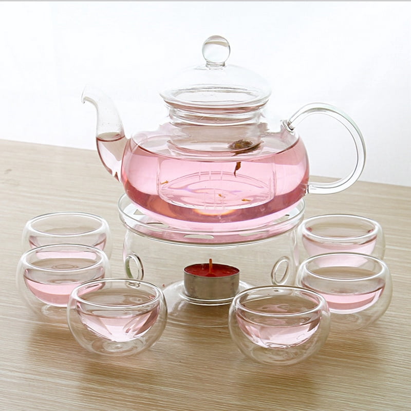 Glass Teapot with Infuser and 6 Double Cups