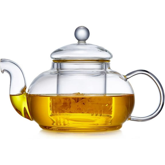 Glass Teapot with Removable Clear Infuser, 27 oz/ 800 ml Stove Top & Microwave Safe Borosilicate Glass Kettle with Loose Leaf Tea Strainer For Flower Blooming Tea