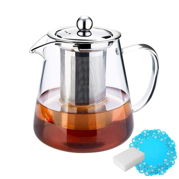 Glass Teapot with Removable Stainless Steel Infuser, Borosilicate Glass Tea Pot with Strainer for Blooming Tea & Loose Leaf Tea, Microwave & Stovetop Safe (950ML/32oz)