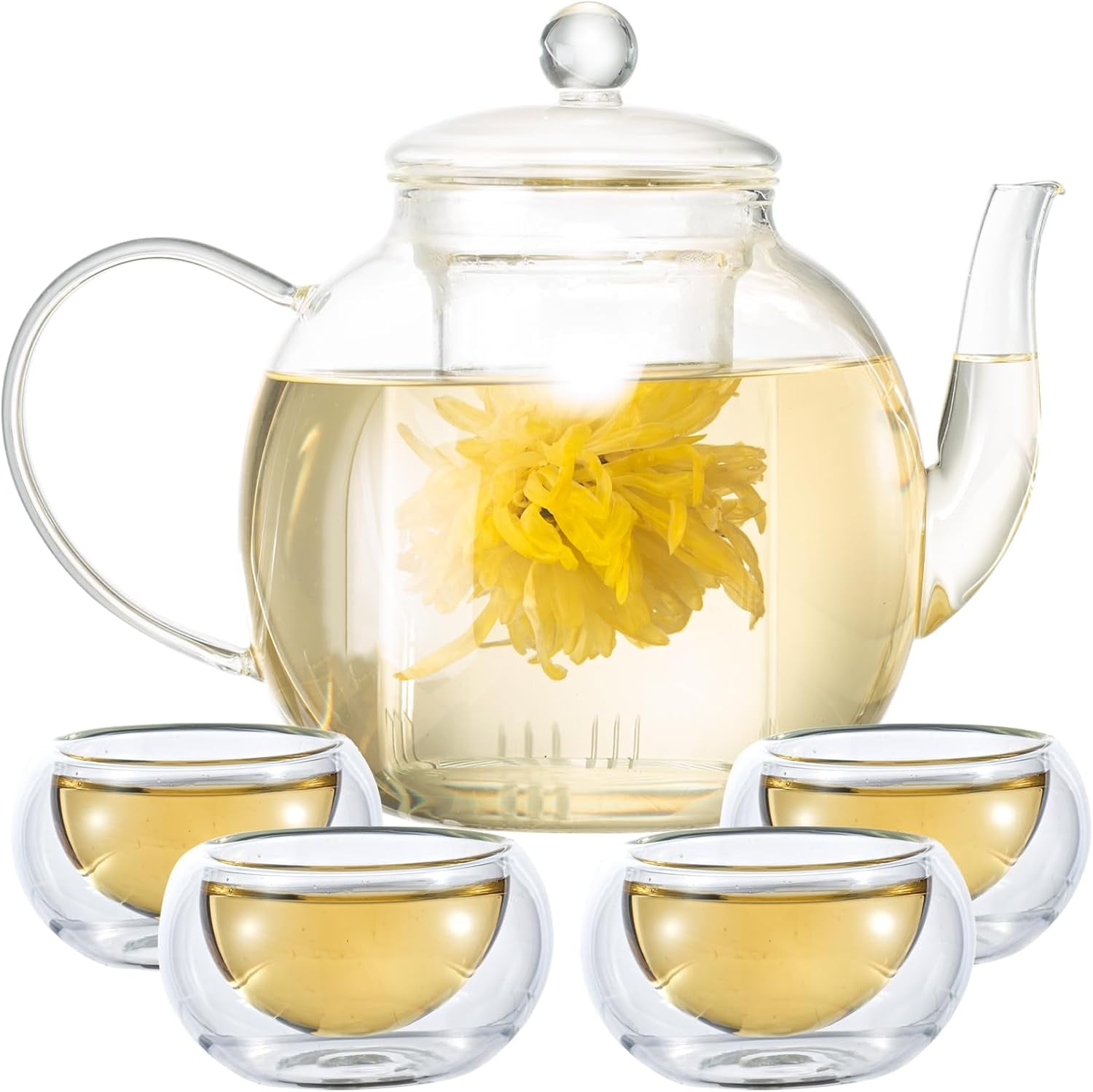 Glass Teapot Set with 4 Teacups, 1500 ml/50 oz Tea Pot with Infusers ...