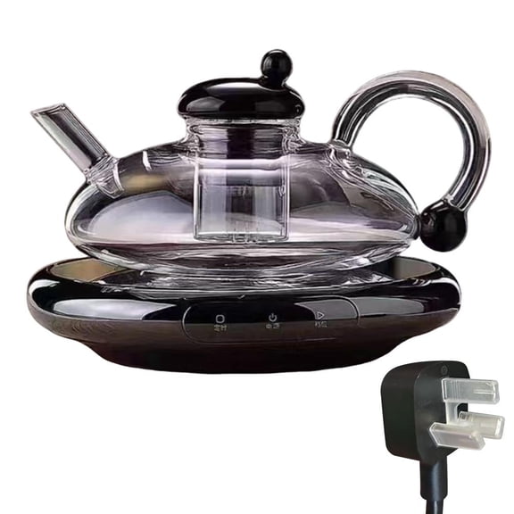 Glass Teapot Set with Electric Warmer, 700ml Borosilicate Glass Teapot & 2 Cups, Detachable Infuser, Drip-Free Spout, Anti-Scald Handle, Complete Tea Brewing Kit (/Grey)