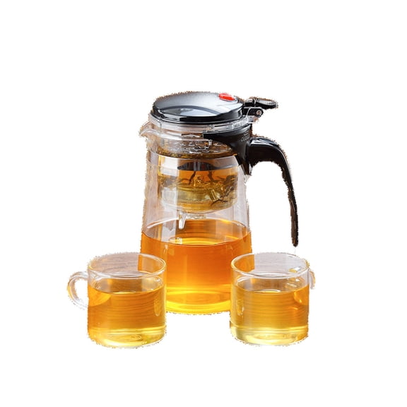 Glass Teapot Set with One Touch Tea Maker, 750ml Smart Teapot with Removable Strainer and 2 Heat-Resistant Tea Cups, Borosilicate Glass Loose Leaf Tea Pot for Tea Lover Gift, Home Office
