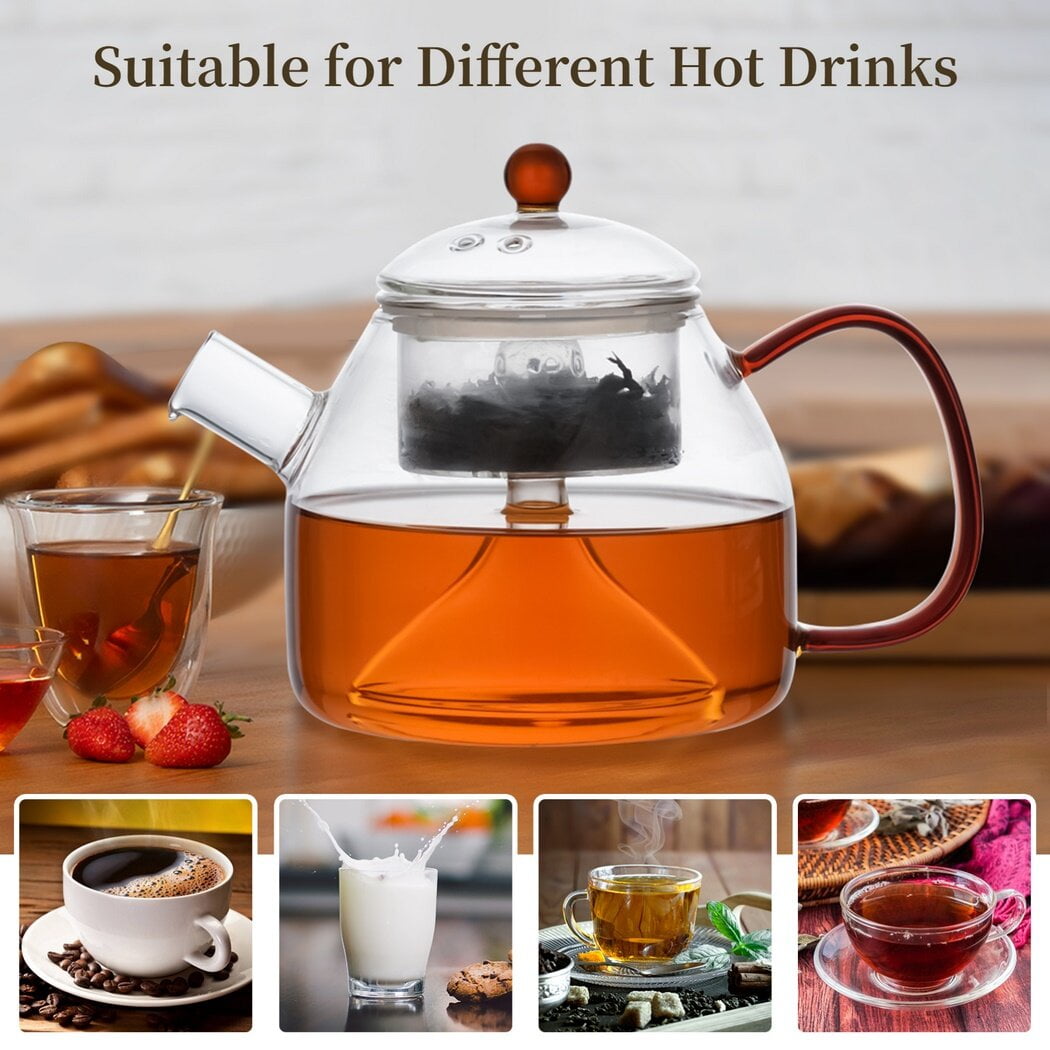 Glass Teapot, Stovetop and Microwave Safe Glass Teapot 1200ml with