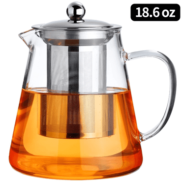Baalaka Borosilicate Glass Teapot - 18.6OZ Stovetop with 18/8 Steel Inf, Blooming/Loose Tea Maker for Camping & Travel