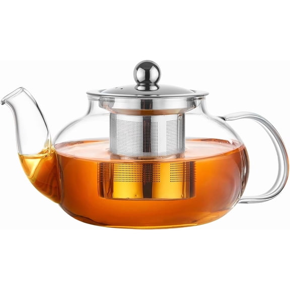 Glass Teapot Stovetop 20 OZ/600ml, Tea pot with Removable 18/8 Stainless Steel Infuser, Borosilicate Clear Tea Kettle, Teapot Blooming and Loose Leaf Tea Maker Tea Brewer for Camping, Travel