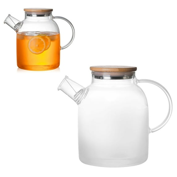 Glass Teapot Stovetop Safe - Borosilicate Glass Tea Kettle With Removable Filter & Lid For Loose Leaf And Fruit Tea (1.6L Steel-Lined Bamboo Lid)