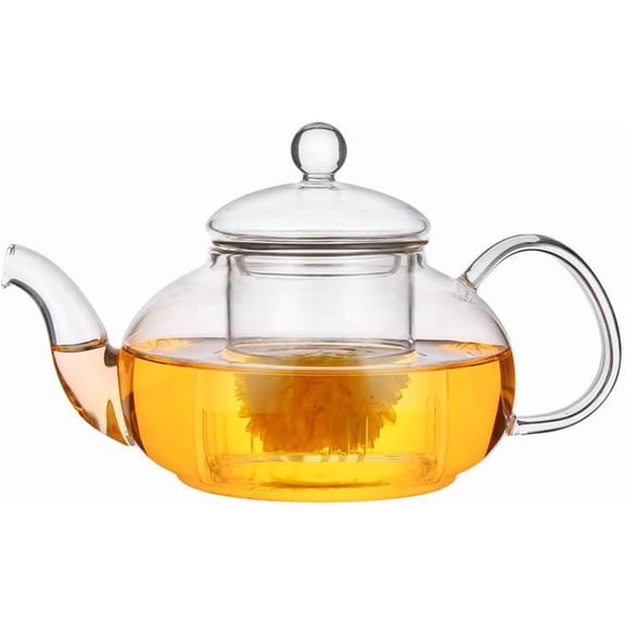 Glass Teapot Stovetop Safe-Clear Teapot with Removable Infuser-Loose Leaf and Blooming Maker (20.3oz)