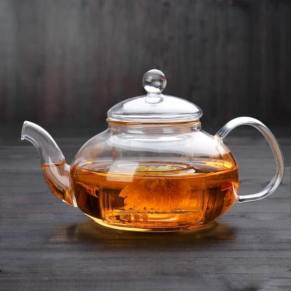 Glass Teapot Stovetop Safe, Heat-Resistant Clear Teapot with Removable glass Infuser, Loose Leaf and Blooming Maker (20.3 OZ)