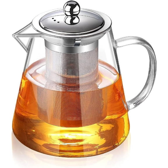 Glass Teapot with Infuser Tea Pot 1300ml/43oz Tea Kettle Stovetop Safe Blooming and Loose Leaf Tea Maker Set (43oz/ 1300ml)