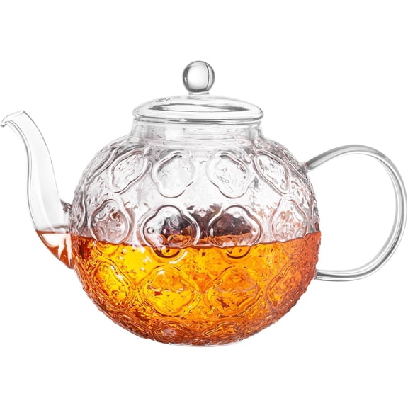 Glass Teapot with Removable Infuser, 50 oz / 1500 ml Clear Borosilicate Glass Tea Pot for Loose Leaf and Blooming Tea