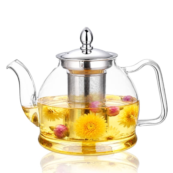 LJSXFI Glass Teapot with Infuser, 40oz/1200ml Borosilicate Glass Tea Kettle with Removable Stainless Steel Strainer, Stovetop Safe Loose Leaf Tea Maker for Blooming Flower Herbal Tea