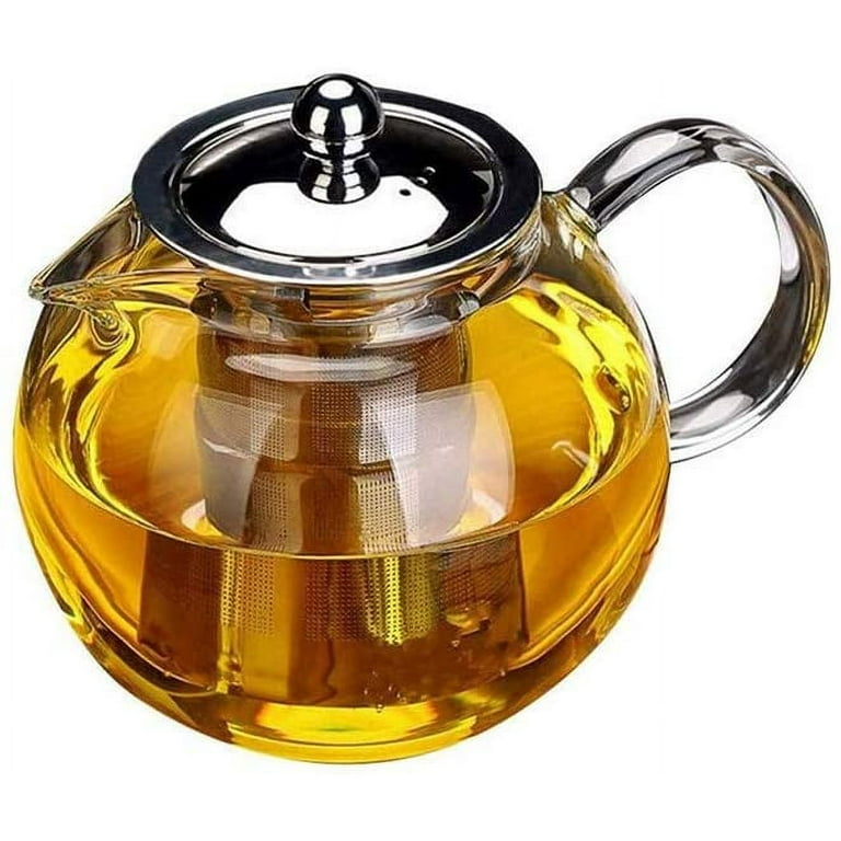 Clear High Borosilicate Glass Teapot with 304 Stainless Steel  Infuser & Lid,Borosilicate Glass Tea Kettle Stovetop Safe, Blooming & Loose  Leaf Teapots (1000ml): Teapots