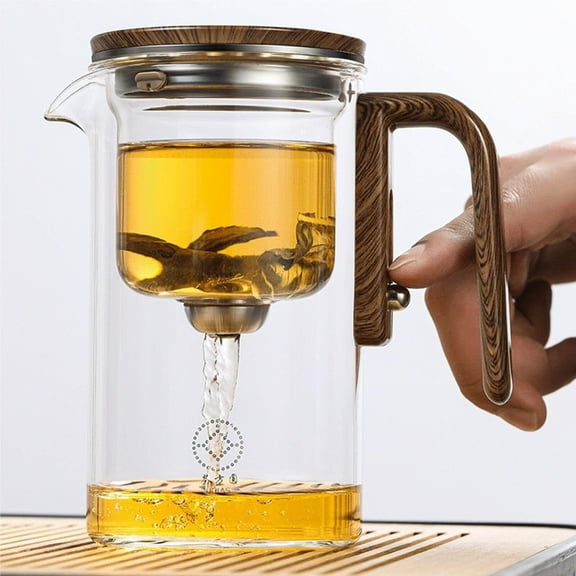 Glass Teapot with Wooden Handle, Press Control Magic Tea Pot for Perfect Brew & Water Separation