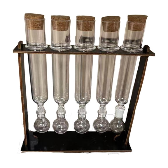 Glass Test Tubes with Wooden Display Stand Apothecary Set, 5 Cork Sealed Small Glass Bottles for Spice Sample Storage, Home Kitchen Decor and Practical Set