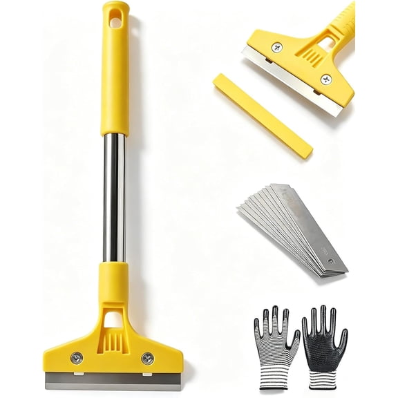 Glass Tile Adhesive Remover Shovel, Multi-Purpose Razor Blade Scraper Tool, Wide Window Scraper with Extended Handle, for Handicrafts, Glass Tile, and Floor Surface (1Pcs)