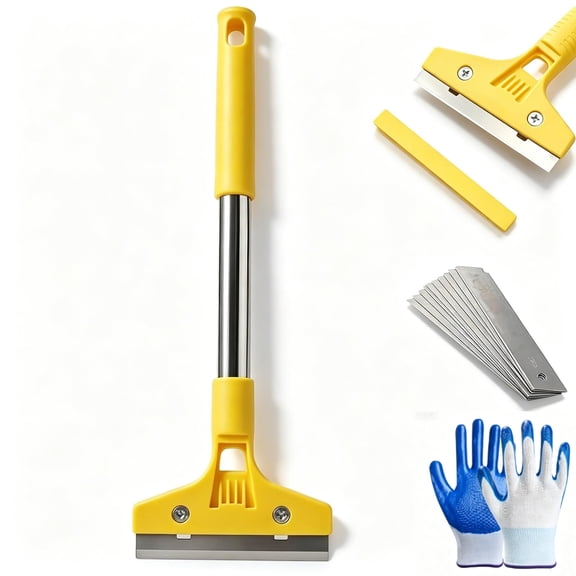 Glass Tile Adhesive Remover Shovel, Multi-Purpose Razor Blade Scraper Tool, Wide Window Scraper with Extended Handle