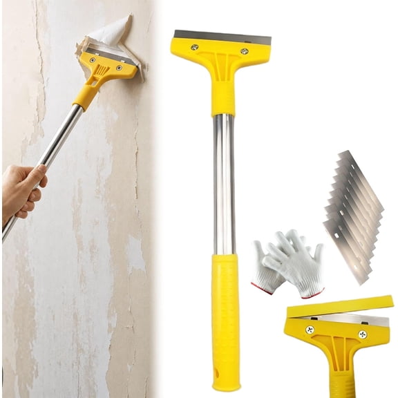 Glass Tile Adhesive Remover Shovel, Wide Blade Razor Scraper with Extended Handle, Long Window Cleaning Scraper for Glass Tile and Floor Surfaces, Shower Scraper and Wallpaper Removing Tool (1PC)