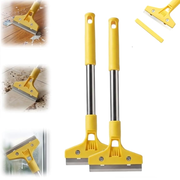 Glass Tile Adhesive Remover Shovel, Wide Blade Razor Scraper with Extended Handle, Long Window Cleaning Scraper for Glass Tile and Floor Surfaces, Shower Scraper and Wallpaper Removing Tool(2PCS)