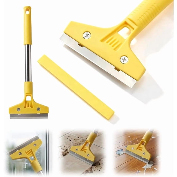 Glass Tile Adhesive Remover Shovel, Wide Blade Razor Scraper with Extended Handle, Long Window Cleaning Scraper for Glass Tile and Floor Surfaces, Shower Scraper and Wallpaper Removing Tool (1PC)