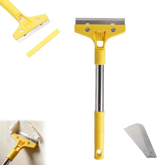 Glass Tile Adhesive Remover Shovel, Wide Blade Razor Scraper with Extended Handle, Multi Functional Household Cleaning Shovel, Multi Purpose Adhesive Remover for Various Surfaces (3set)