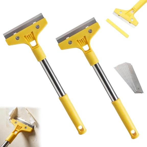 Glass Tile Adhesive Remover Shovel, Wide Blade Razor Scraper with Extended Handle, Multi Functional Household Cleaning Shovel, Multi Purpose Adhesive Remover for Various Surfaces (3set)