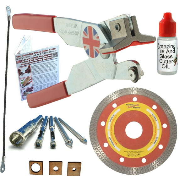 Glass and Tile Cutter Kit 2 Left Handed Tile Cutter 4 1/2 in Diamond Grinder Blade for Corner Cuts Box Cut Outs in Porcelain Hacksaw Tile Blade For Notching Ceramic Tile Diamond Drill Bits For Tiles