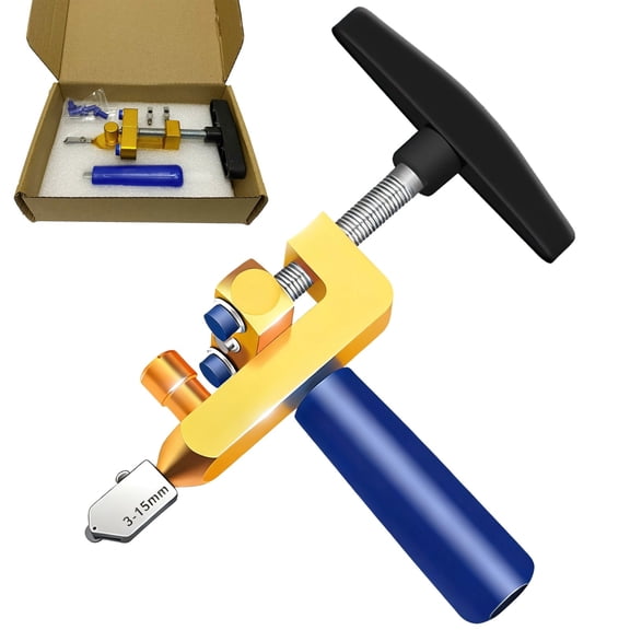 Glass Tile Cutter Pliers Kit, Alloy Wheel, Integrated Design, Gold Finish, for Thick Glass Cutting, Simple Snapping Action, T-Handle Grip