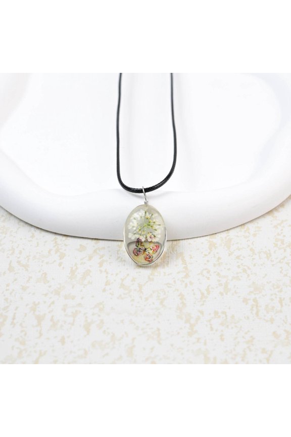Glass Time Stone Butterfly Lace Flower Necklace