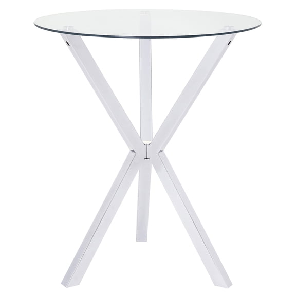 Glass Top Bar Table for Small Dining Room, 35-Inch Round Metal Bar Table with X-Shaped Base