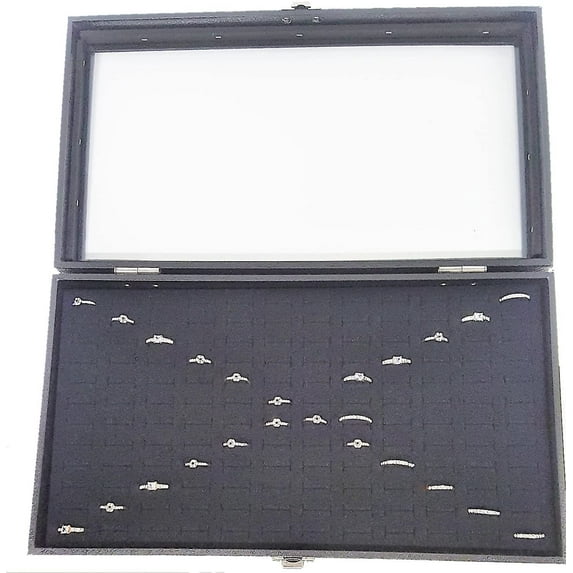 Glass Top Black Jewelry Display Case With 144 Slot Black Ring Display Insert