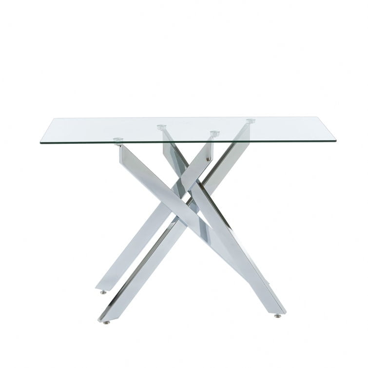 Silver Glass Coffee Table Set with Geometric Metal Legs