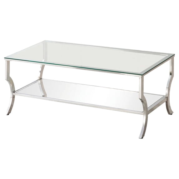 Glass Top Coffee Table with Metal Frame and Mirror Shelf Chrome - Saltoro Sherpi