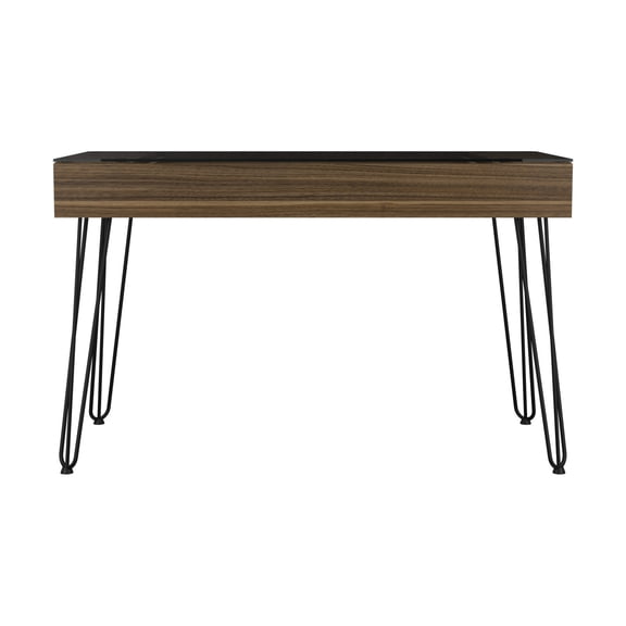 Glass Top Design | Office Productivity | Industrial Desk with Particle Board and Metal Legs for Work